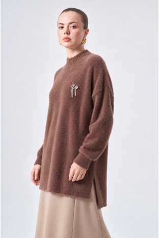 Nuss 102 Balıkçı Yaka Angora Kazak - KAHVE