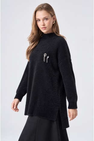 Nuss 102 Balıkçı Yaka Angora Kazak - SİYAH